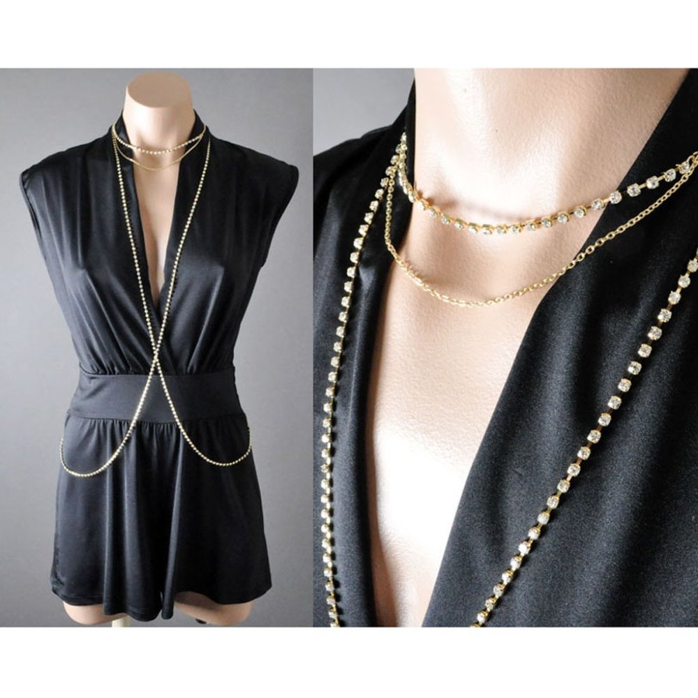 Gold Metal Necklace Rhinestone Beach Summer Accessories Sexy Jewelry Body Chain